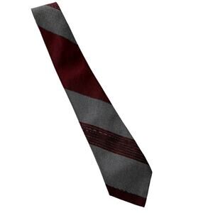 Vintage Striped Necktie - Gray Red Maroon